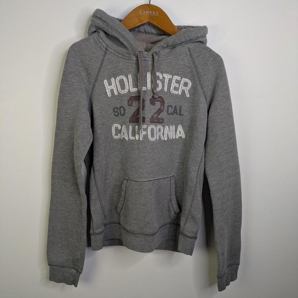 Hollister Gray Hooded Sweatshirt with White & Maroon Logo